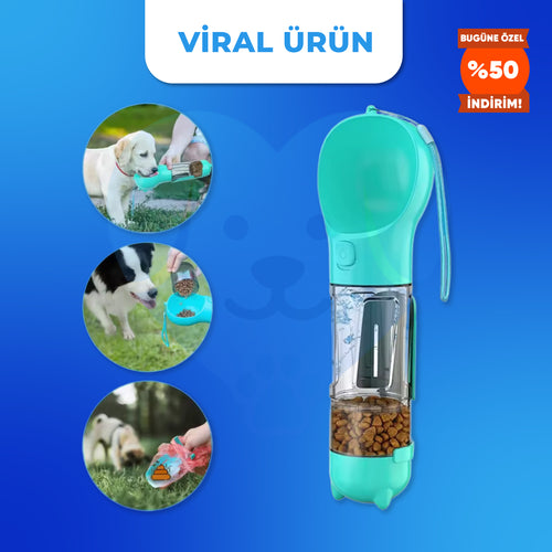 PatiHav™ Pratik Evcil Hayvan Suluğu ve Mama Kabı + Poşet Hazneli