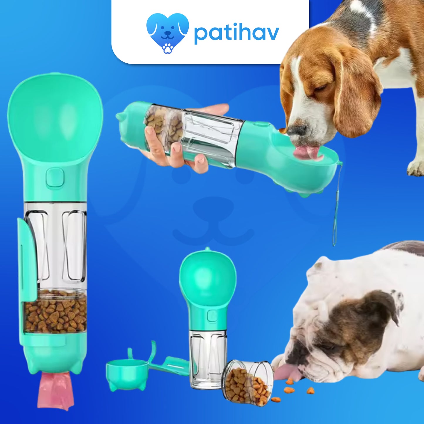 PatiHav™ Pratik Evcil Hayvan Suluğu ve Mama Kabı + Poşet Hazneli