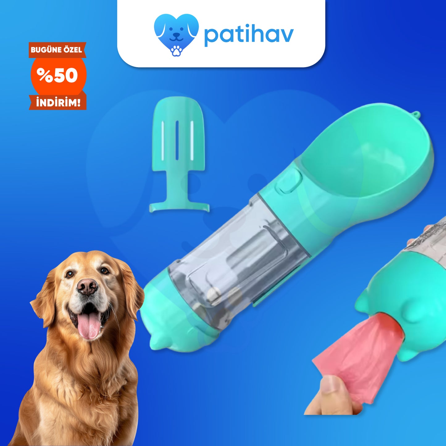 PatiHav™ Pratik Evcil Hayvan Suluğu ve Mama Kabı + Poşet Hazneli